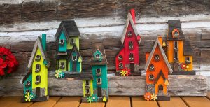 Collection of small colourful wooden houses